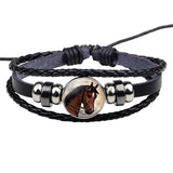 Horse Bracelet Crazy Horse Jewelry Punk Leather Glass Button Bracelet