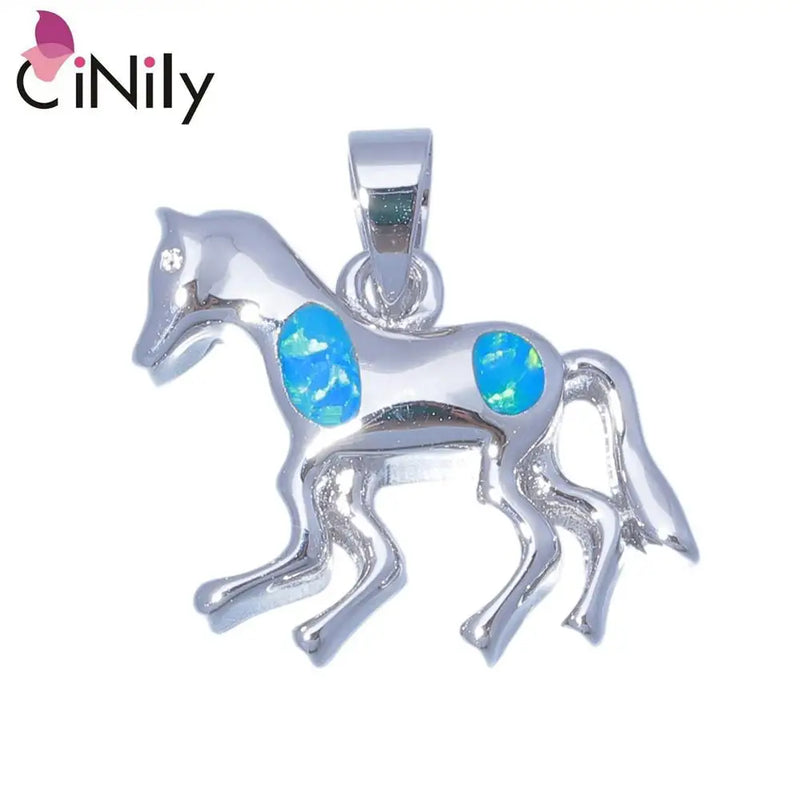 Horse Fire Opal Pendant Silver Plated Women Jewelry