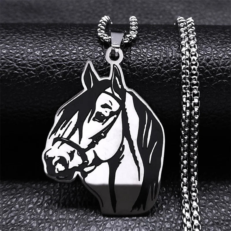 Horse Head Pendant Necklace Stainless Steel Chain Necklaces