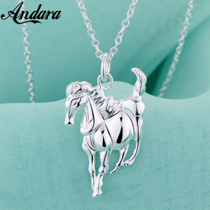 925 Silver Horse Pendant Necklace Men&Women Gift