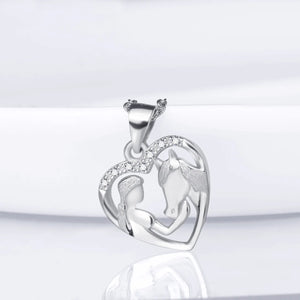 925 Silver Horse & Girl Pendant Necklace, Embrace Horse Gift