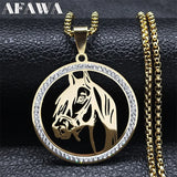 Horses Head Pendant Necklace Stainless Steel Crystal Animal Chain