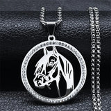 Horses Head Pendant Necklace Stainless Steel Crystal Animal Chain