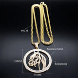 Horses Head Pendant Necklace Stainless Steel Crystal Animal Chain