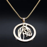 Horses Head Pendant Necklace Stainless Steel Crystal Animal Chain