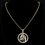 Horses Head Pendant Necklace Stainless Steel Crystal Animal Chain