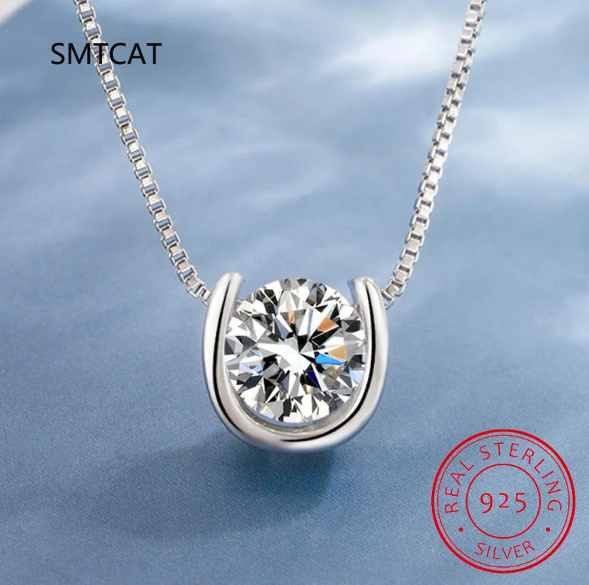 925 Silver D Moissanite Horseshoe Necklace Good Luck Pendant