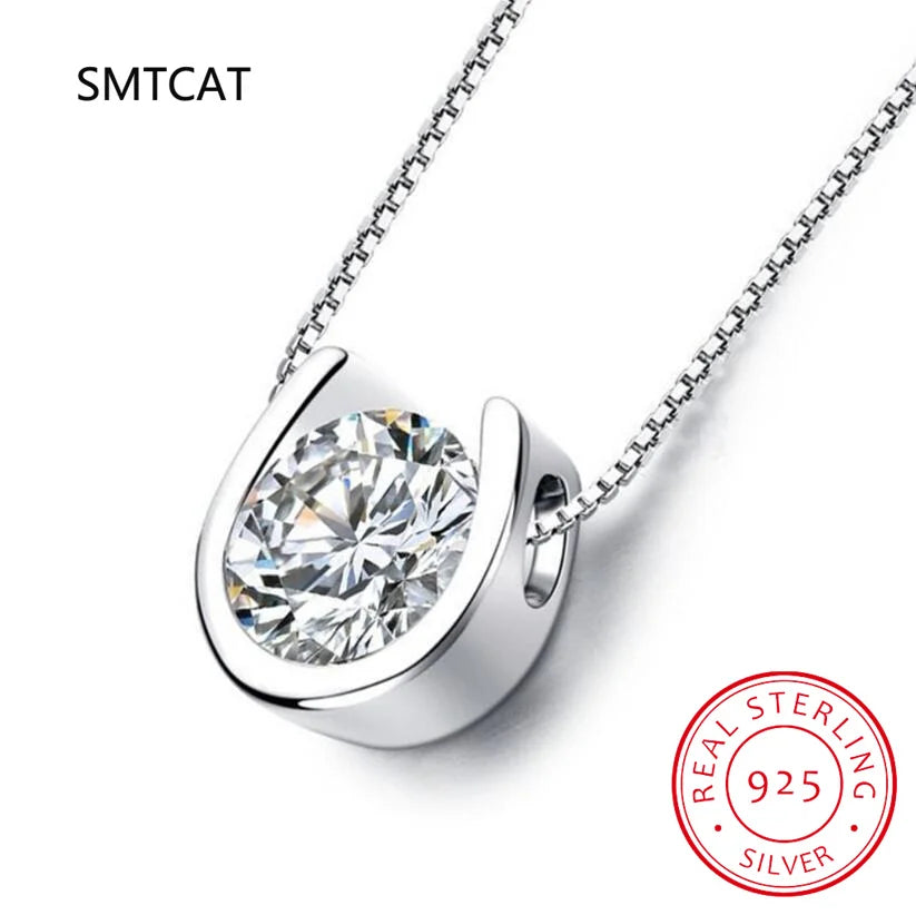 925 Silver D Moissanite Horseshoe Necklace Good Luck Pendant