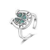 925 Silver Horseshoe Clover Finger Ring for Women