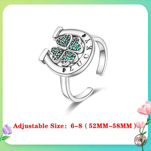 925 Silver Horseshoe Clover Finger Ring for Women