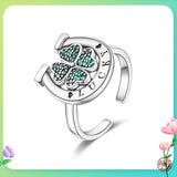 925 Silver Horseshoe Clover Finger Ring for Women