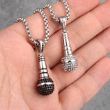 Singer Microphone Long Men Necklace Punk Stainless Steel Jewelry
