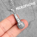 Singer Microphone Long Men Necklace Punk Stainless Steel Jewelry