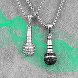 Singer Microphone Long Men Necklace Punk Stainless Steel Jewelry