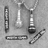 Singer Microphone Long Men Necklace Punk Stainless Steel Jewelry