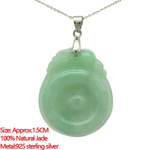 100% Natural Jade Light Green 925 Sterling Silver Pendant Chain
