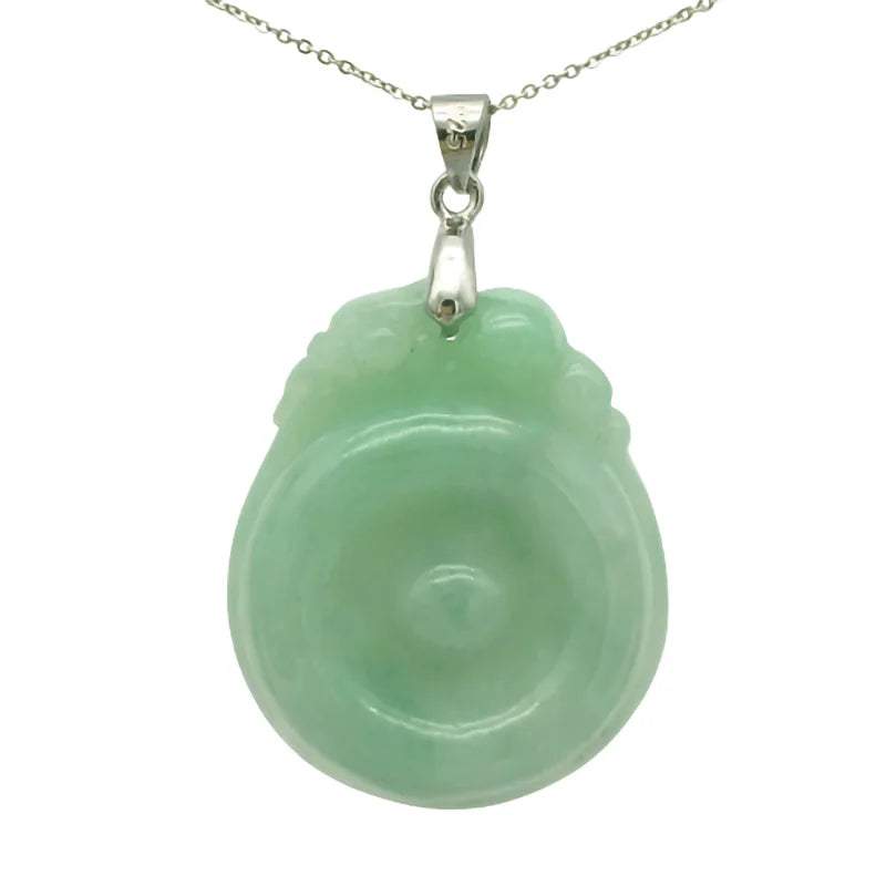 100% Natural Jade Light Green 925 Sterling Silver Pendant Chain