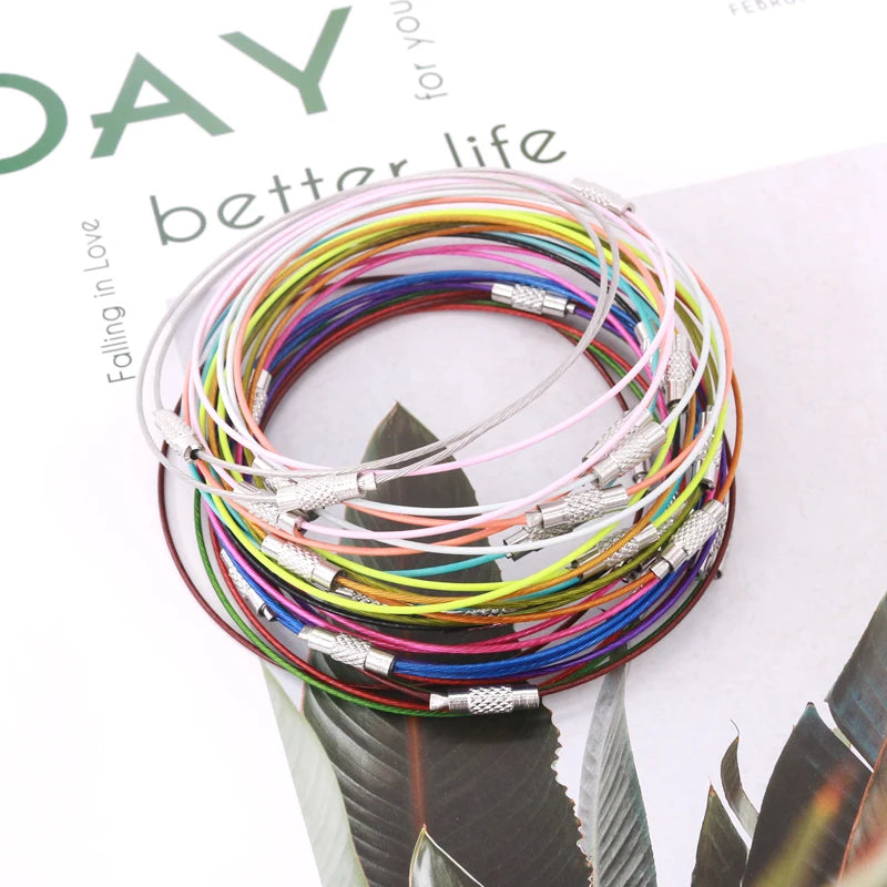 100pcs Stainless Steel Wire 9 inch Bracelet Cord Keychain Circle Rope
