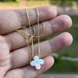 12mm Op17 Four Leaf Flower Clover Synthetic Opal Necklace Box & O Chain