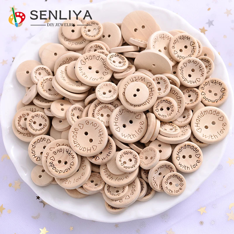 15mm20mm25mm 2Holes Wooden Buttons Handmade With Love Tags