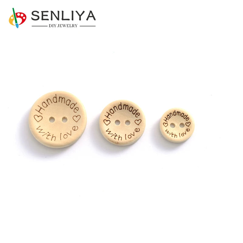 15mm20mm25mm 2Holes Wooden Buttons Handmade With Love Tags