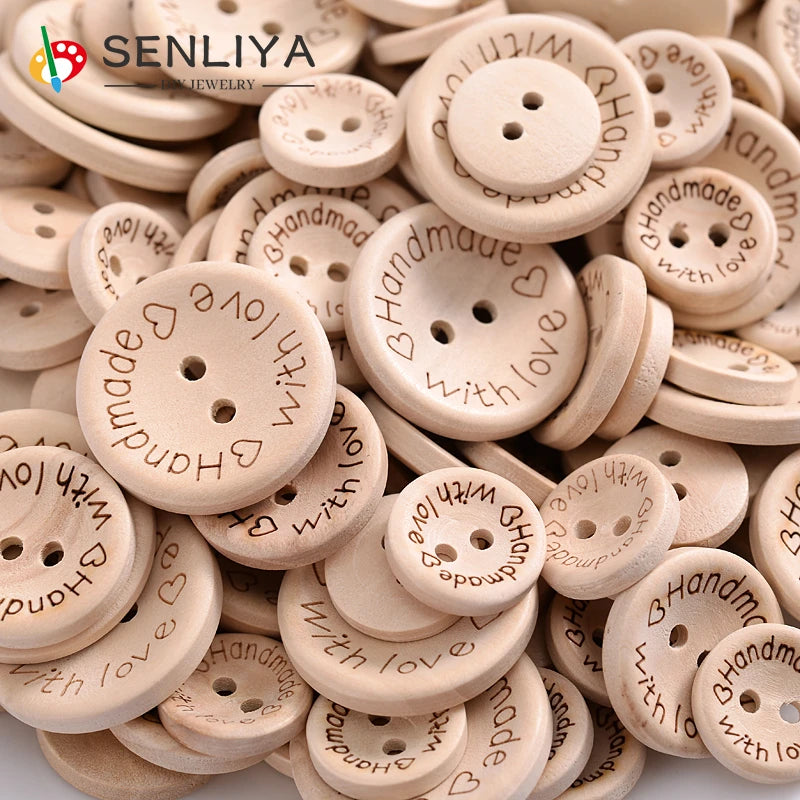 15mm20mm25mm 2Holes Wooden Buttons Handmade With Love Tags