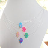 Transparent Nylon Chain Opal Hamsa Necklace Fatima Hand Fire Opal Necklace