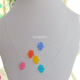 Transparent Nylon Chain Opal Hamsa Necklace Fatima Hand Fire Opal Necklace