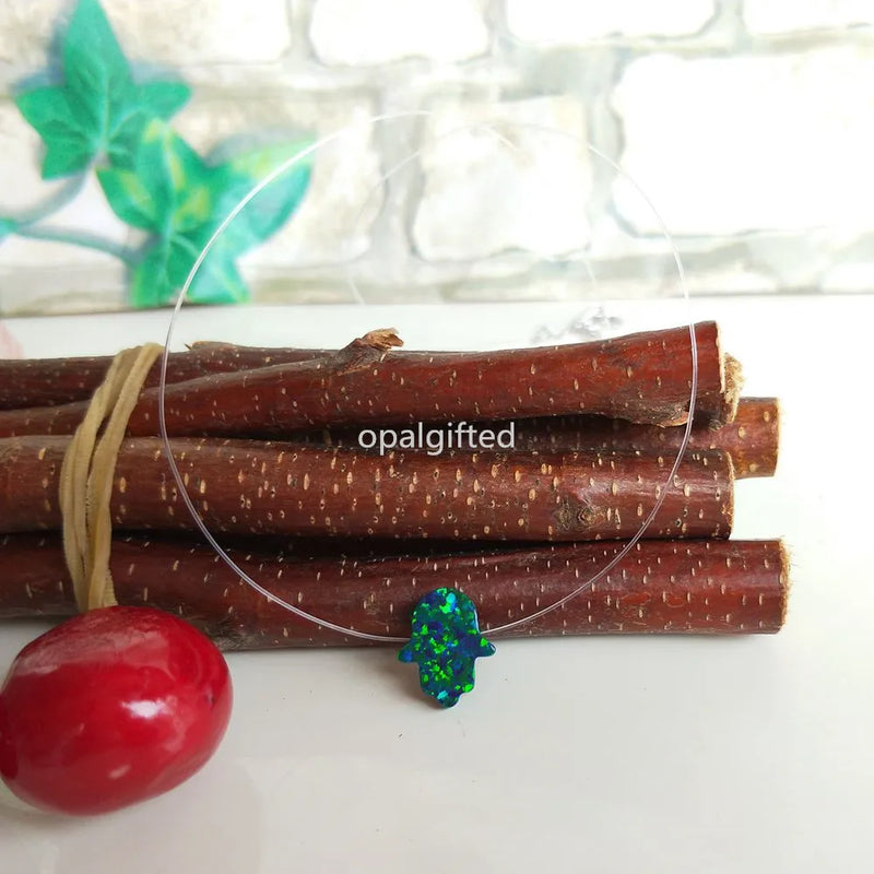 Transparent Nylon Chain Opal Hamsa Necklace Fatima Hand Fire Opal Necklace