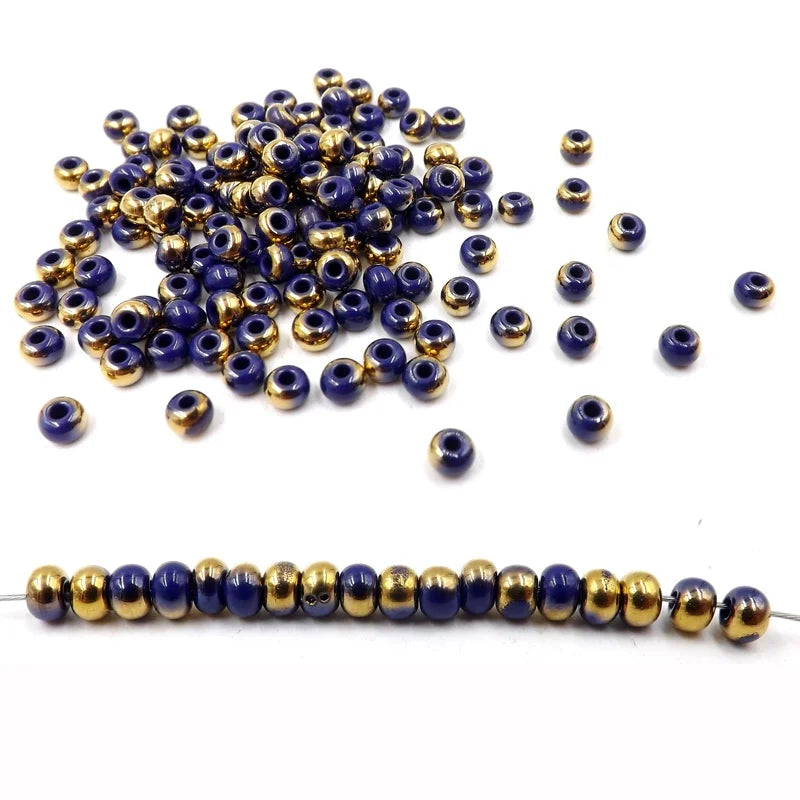Blue Gilded Czech Glass Seed Beads DIY Jewelry 200pcs