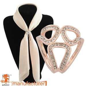 Rose Silver Plated Rhinestone Brooches Scarf Clip for Women