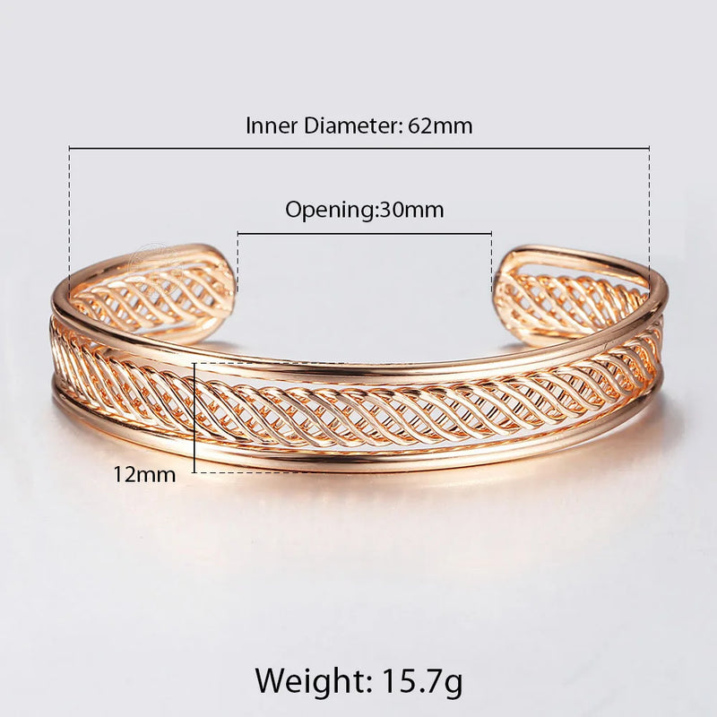 Elegant 12mm 585 Rose Cuff Bangle Bracelet for Women Girl