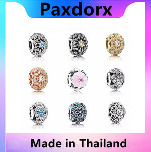 100% S925 Sterling Silver Hollow Crystal Charm Bead Pearl Bracelet DIY Bangle