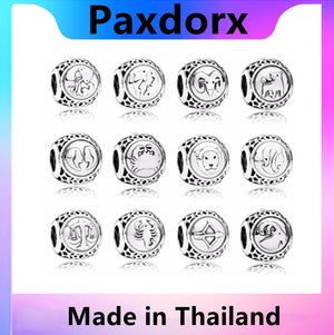 100% S925 Silver Zodiac Charm Beads for Bracelet DIY Bangle