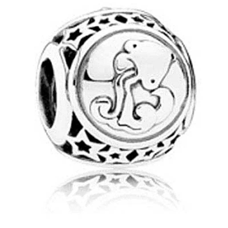 100% S925 Silver Zodiac Charm Beads for Bracelet DIY Bangle