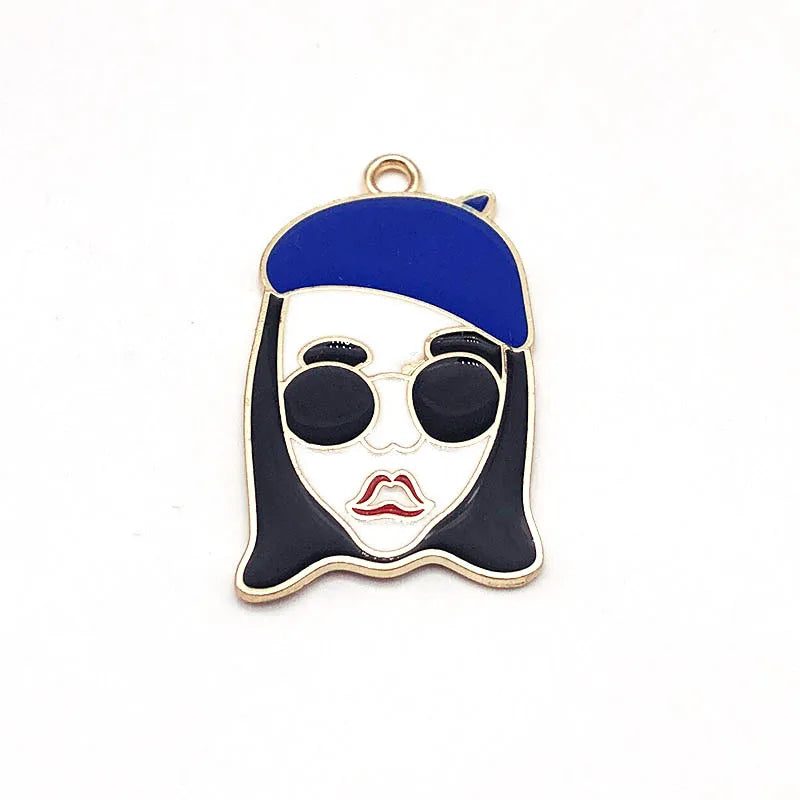 20pcs High Enamels Charms Female Avatar Pendant DIY Jewelry Accessories