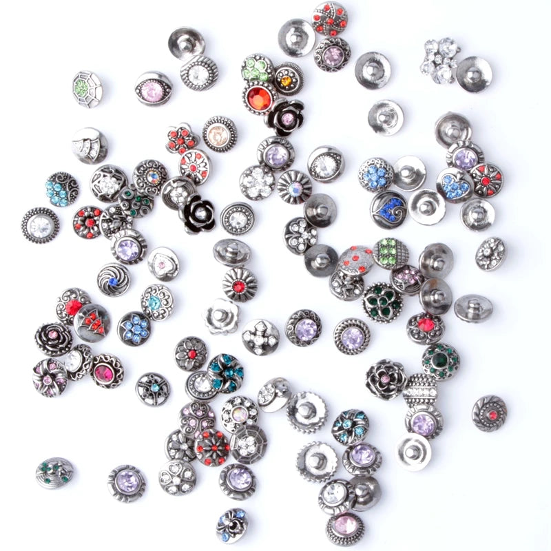 20pcs 12mm Metal Snap Button Rhinestone Styles for DIY Snap Bracelets
