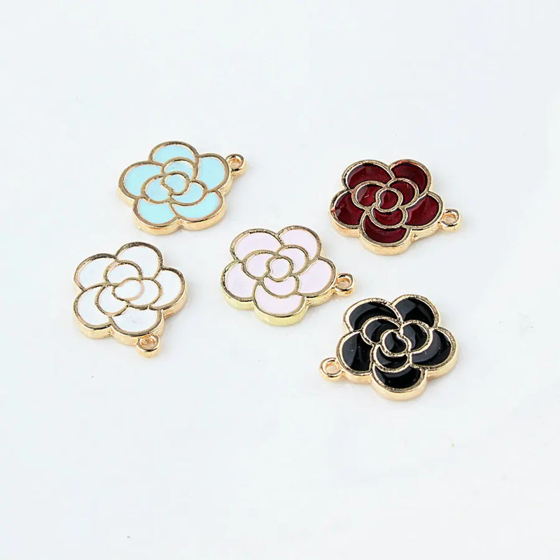 35pcs High Enamels Charms Gift Rose Alloy Pendant DIY Craft