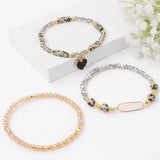 3Pcs Heart Charm Bracelet Set Crystal Beads Bangles Natural Stone Female