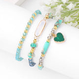 3Pcs Heart Charm Bracelet Set Crystal Beads Bangles Natural Stone Female