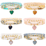 3Pcs Heart Charm Bracelet Set Crystal Beads Bangles Natural Stone Female