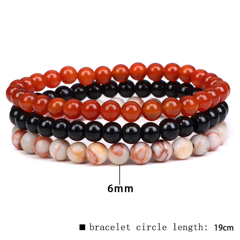 3pcs 6mm Beads Bracelet Agates Natural Stone Jewelry Elastic Bangle Men Women