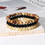 3pcs 6mm Beads Bracelet Agates Natural Stone Jewelry Elastic Bangle Men Women