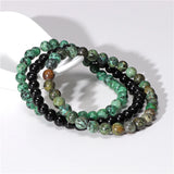 3pcs 6mm Beads Bracelet Agates Natural Stone Jewelry Elastic Bangle Men Women