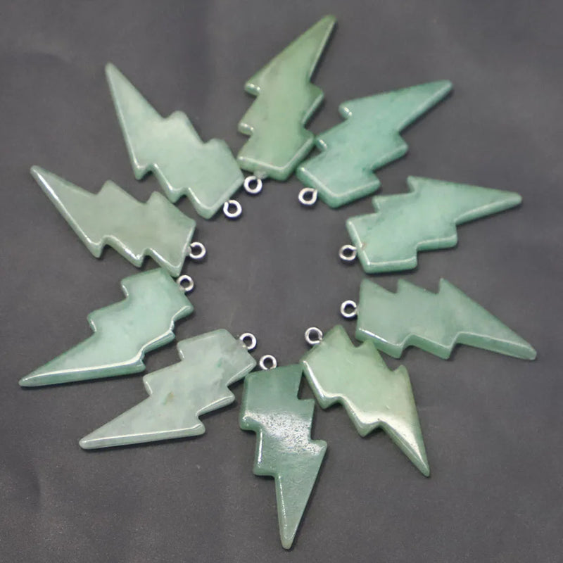 Green Aventurine Lightning Pendant Charms for Healing Jewelry 10pcs
