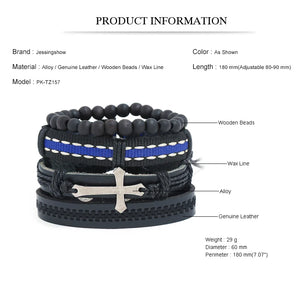 4pcs Alloy Cross Charm Wooden Beads Bracelets Men Women