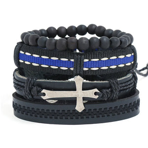 4pcs Alloy Cross Charm Wooden Beads Bracelets Men Women