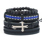 4pcs Alloy Cross Charm Wooden Beads Bracelets Men Women