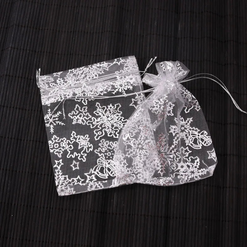 50Pcs 9x12cm Organza Bags Snowflake Jewelry Packaging Wedding Gift
