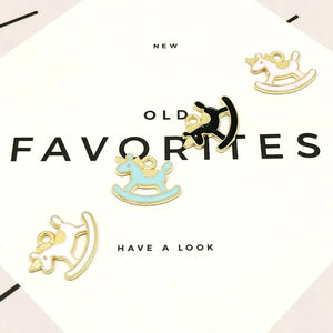 60pcs Enamel Charms Wood Horse Pendant DIY Jewelry Accessories